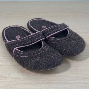 Acorn Brown and Pink Women's Wool Mary Jane Mule Slippers